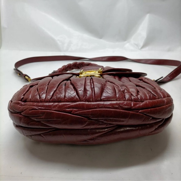 Authentic Miu Miu 2 way Shoulder Handbag Maroon Leather GHW Vintage Preowned - Picture 5 of 9